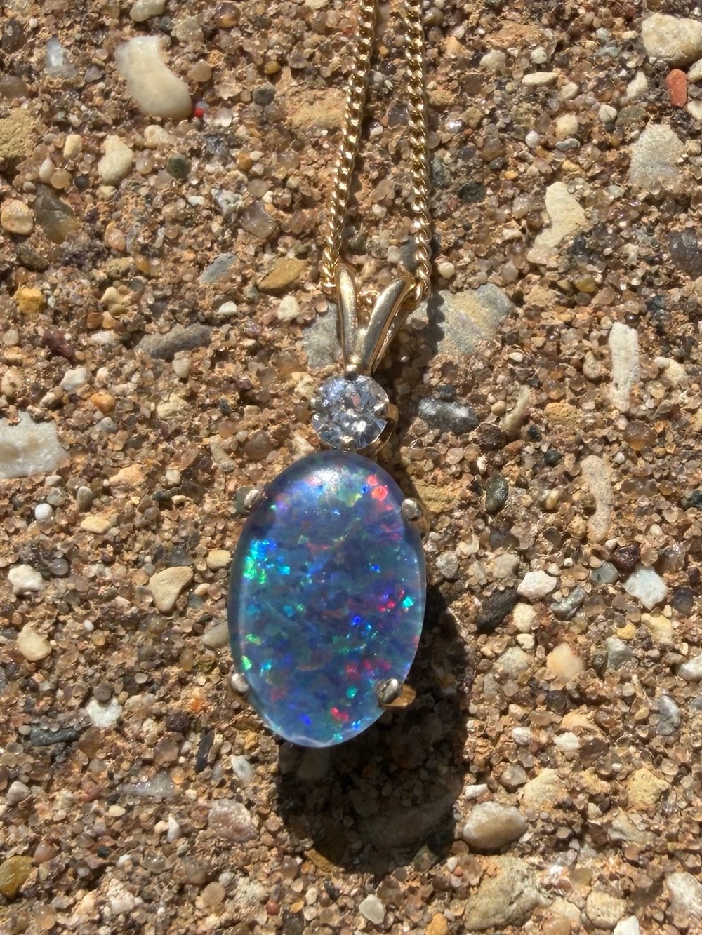 14k Yellow Gold 2ct Opal Triplet And .15ct Diamond Pendant Necklace